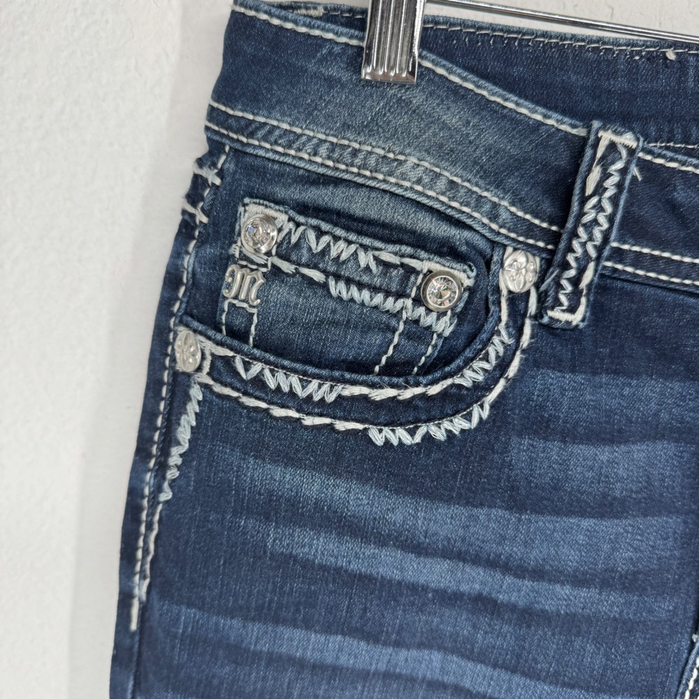 Miss Me Chloe Bootcut Jeans 29 Dark Wash Thick Stitch Embellished Rhinestones - Picture 5 of 9